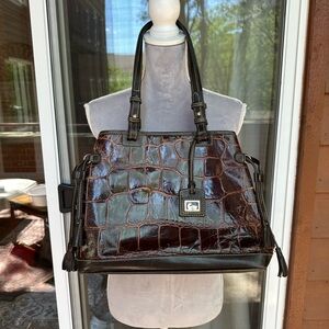 Vintage Dooney and Bourke cognac croc embossed leather tassel tote bag